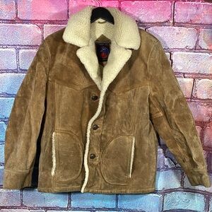 Men's Shearling-Lined Brown Suede Military Field Jacket